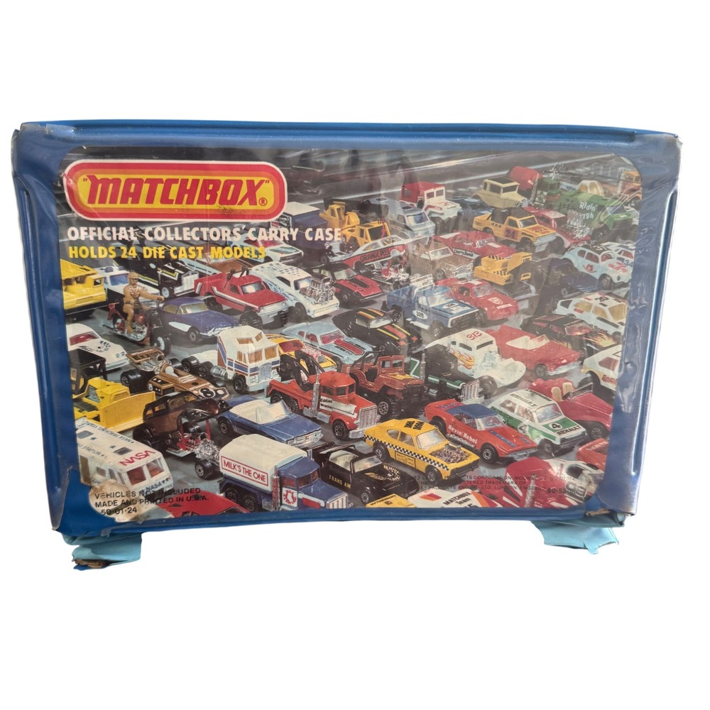 Vintage 1982 Matchbox Official Collectors Carry Case Blue Holds 24 Cars 50-01-24